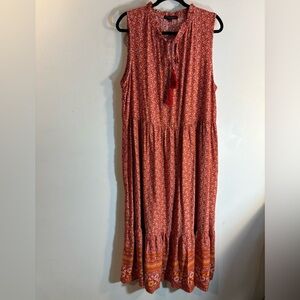 CAROLINE MORGAN Sz 16 Maxi Dress Ditzy Flowers Tiered Tassels Ruffle Neck NWOT